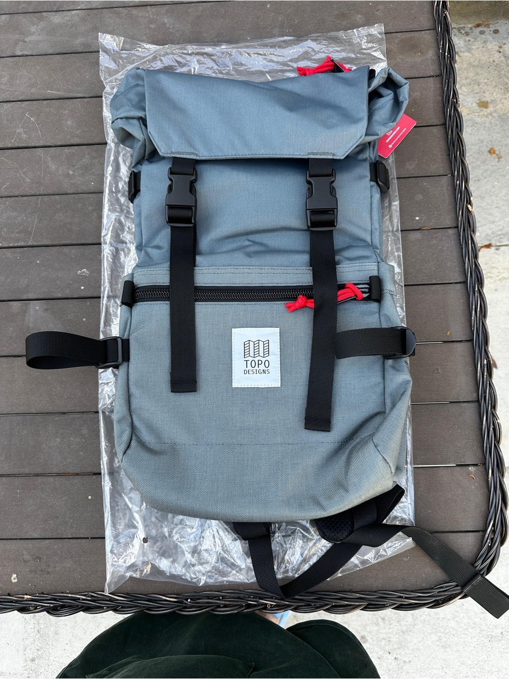 Topo Designs Rover Top Classic Roll-Top Backpack in Charcoal with Yellow Accents